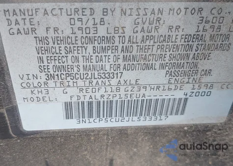 2018 Nissan Kicks S from USA, damaged, VIN 3N1CP5CU2JL533317